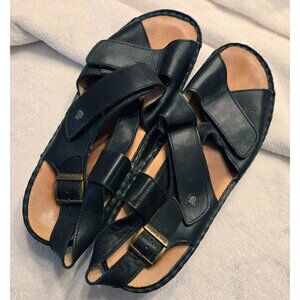 Finn Comfort Black Leather Velcro & Buckle Sandals, Size 42 D